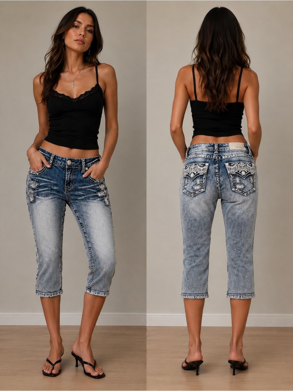 Grace Light Wash Embellished Cropped Jeans Size 29
